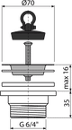 Донный клапан сифона для мойки 6/4" с нержавеющей peшeткой DN70 A33