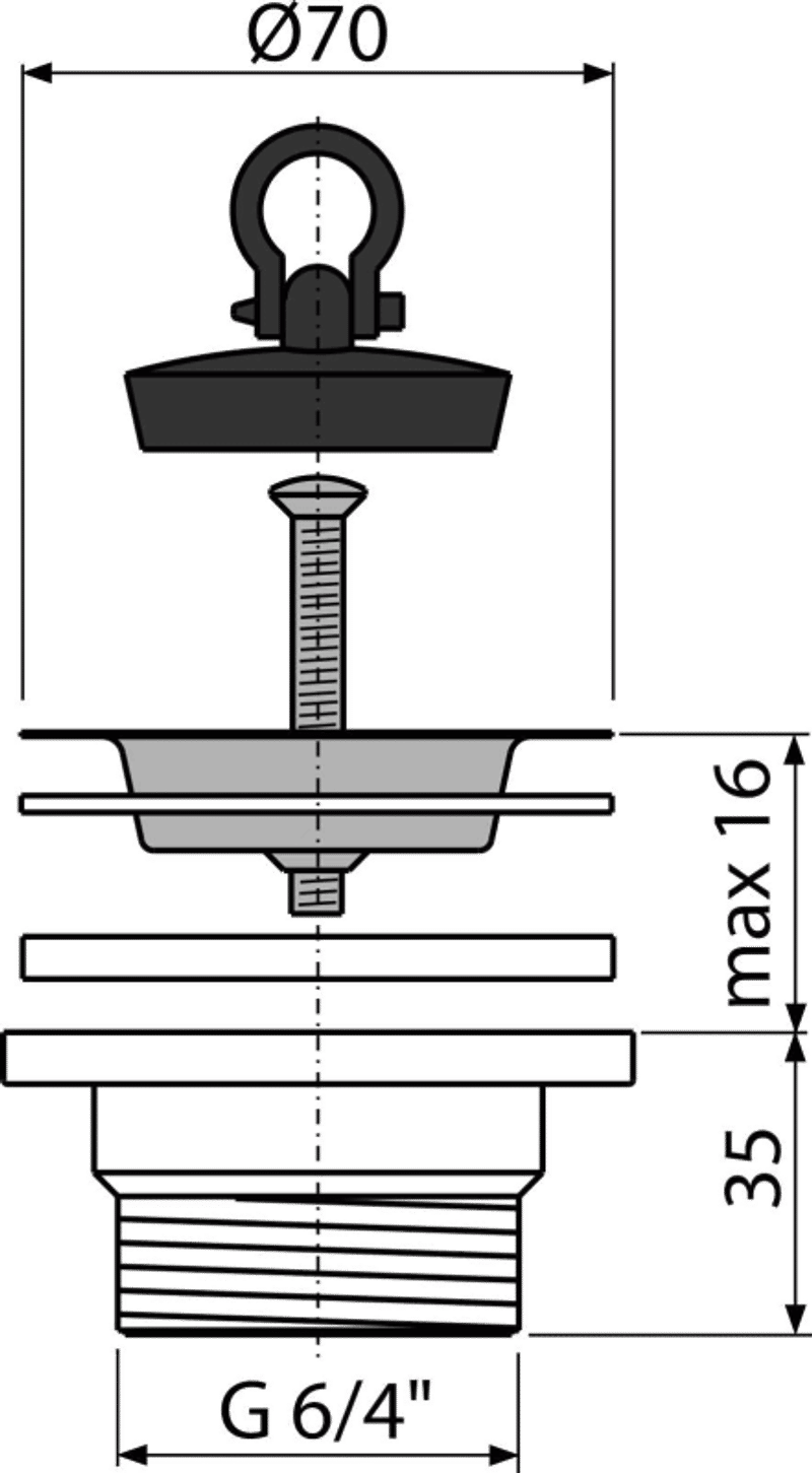 Донный клапан сифона для мойки 6/4" с нержавеющей peшeткой DN70 A33