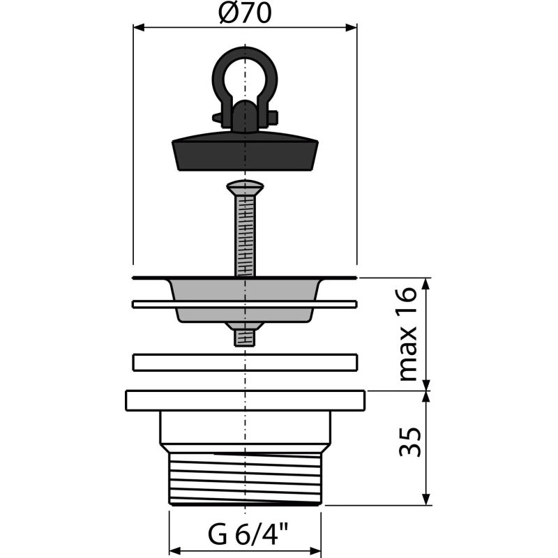 Донный клапан AlcaDrain (AlcaPlast) A33 для мойки 6/4" с нержавеющей peшeткой DN70