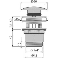 Донный клапан AlcaDrain (AlcaPlast) A390 для умывальника click-clack 5/4" цельнометаллический с переливом и большой заглушкой — 2