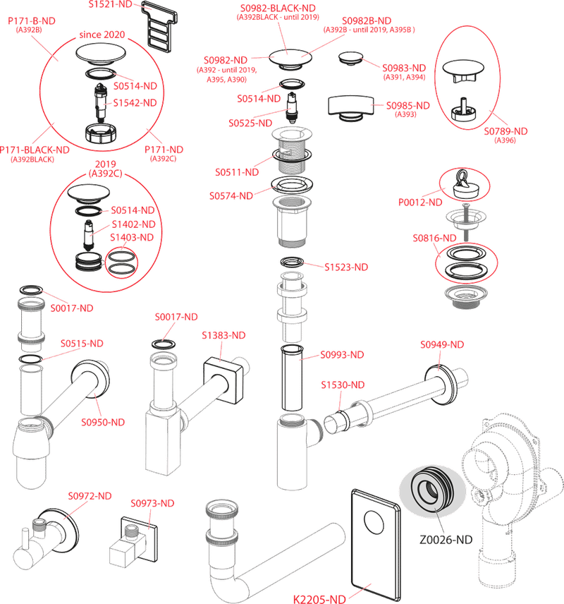 Донный клапан сифона для умывальника CLICK/CLACK 5/4", цельнометаллический с переливом и большой заглушкой A390