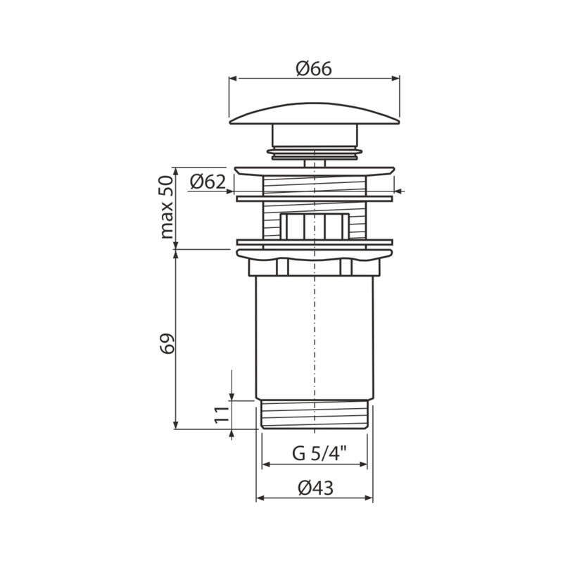 Донный клапан AlcaDrain (AlcaPlast) A392B для умывальника click-clack 5/4" цельнометаллический с переливом и большой белой заглушкой