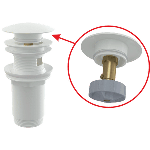 Донный клапан AlcaDrain (AlcaPlast) A392B для умывальника click-clack 5/4" цельнометаллический с переливом и большой белой заглушкой