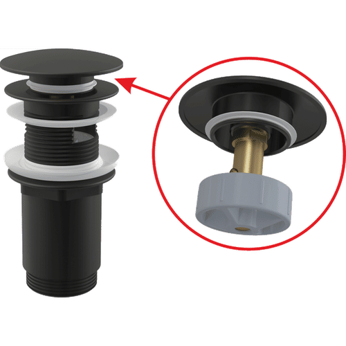 Донный клапан AlcaDrain (AlcaPlast) A392BLACK для умывальника click-clack 5/4" цельнометаллический с переливом и большой черной заглушкой