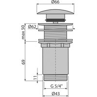 Донный клапан AlcaDrain (AlcaPlast) A395 для умывальника click-clack 5/4" цельнометаллический с большой заглушкой без перелива для пластиковых и стеклянных умывальников — 2