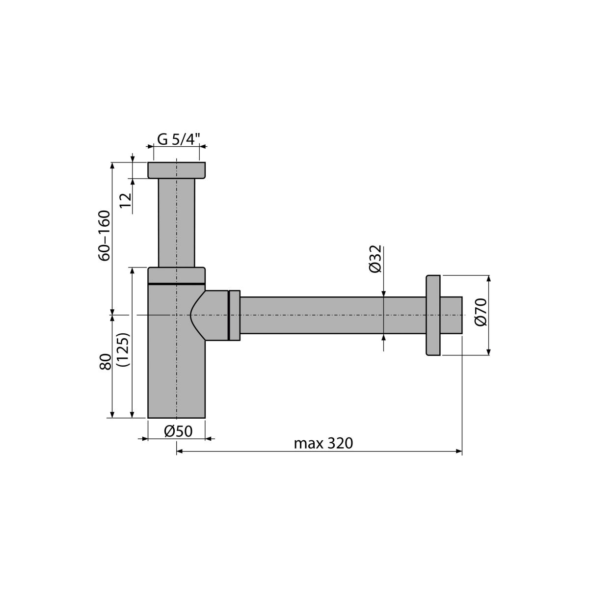 Сифон для умывальника DN32 DESIGN цельнометаллический, круглый A400