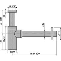 Сифон для раковины AlcaDrain (AlcaPlast) DN32 DESIGN A400 цельнометаллический круглый — 2