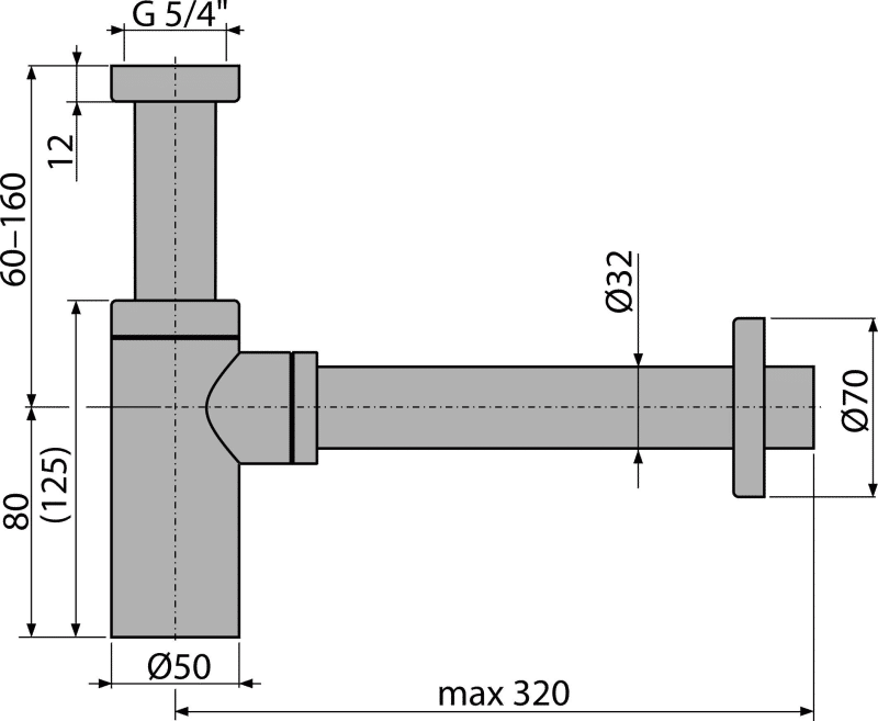 Сифон для умывальника DN32 DESIGN цельнометаллический, круглый A400