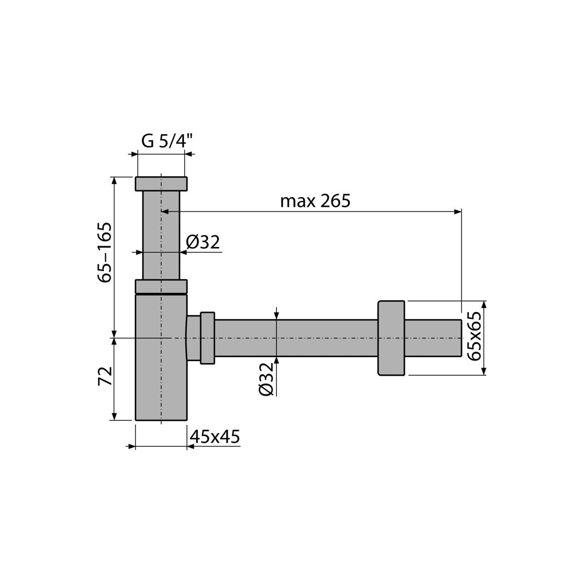 Сифон для умывальника DN32 DESIGN цельнометаллический, квадратный A401