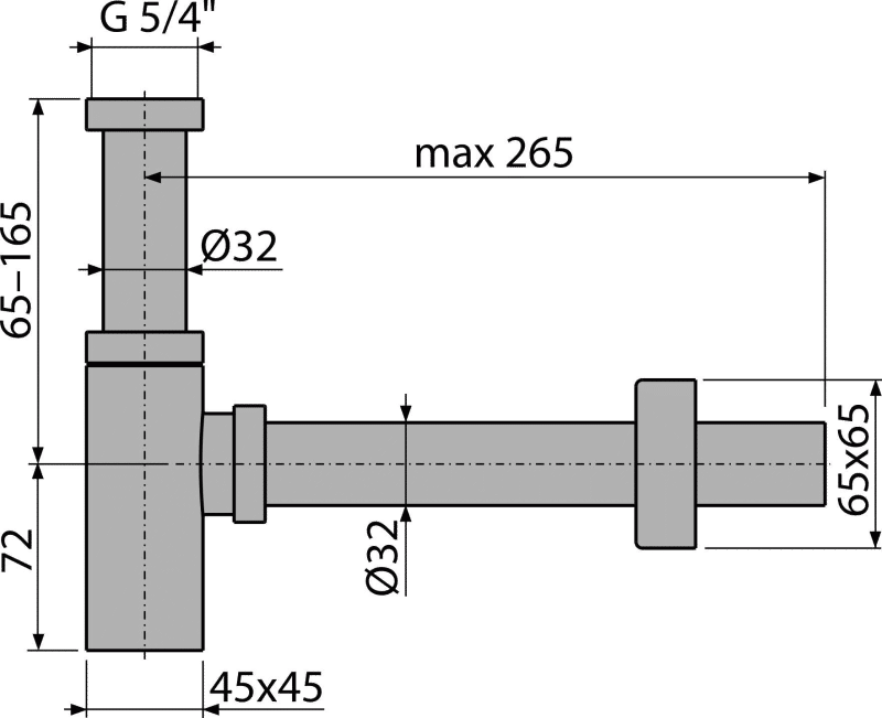 Сифон для умывальника DN32 DESIGN цельнометаллический, квадратный A401