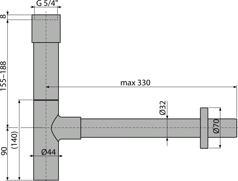 Сифон для умывальника DN32 DESIGN, цельнометаллический, массивный A402