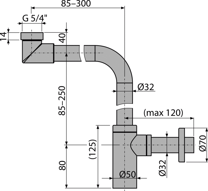 Сифон для умывальника DN32 DESIGN, цельнометаллический, экономящий пространство A403