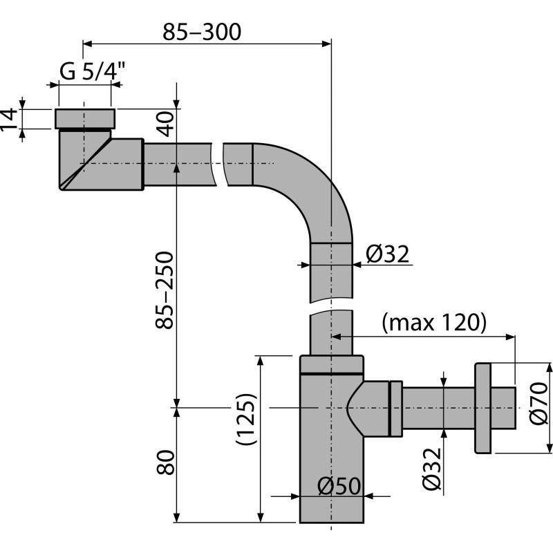Сифон для раковины AlcaDrain (AlcaPlast) DN32 DESIGN A403 цельнометаллический экономящий пространство