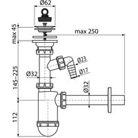 Сифон для раковины AlcaDrain (AlcaPlast) DN32 A410P со штуцером и нержавеющей peшeткой DN63 — 2