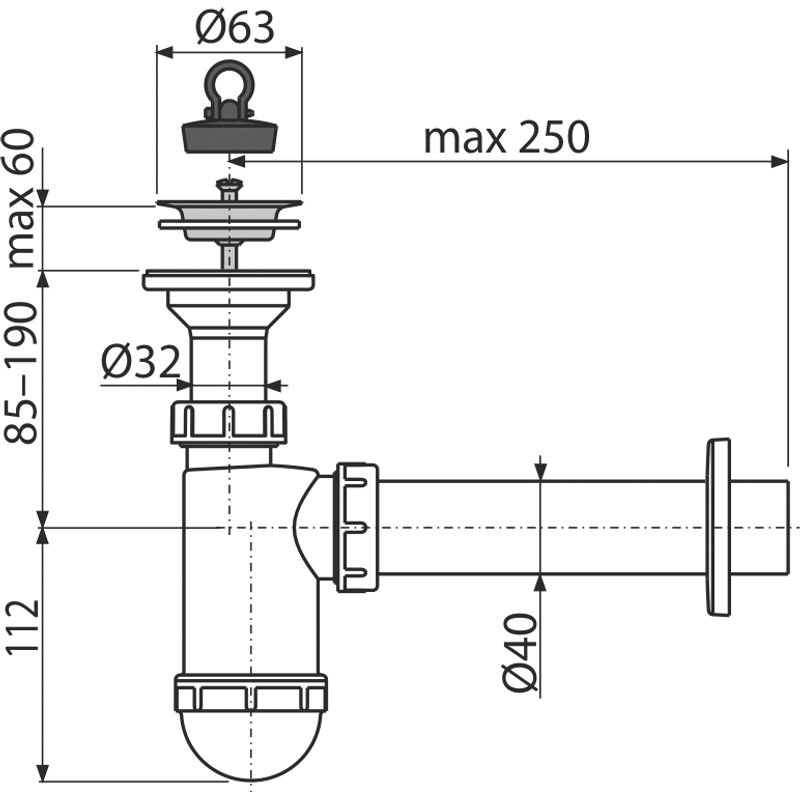 Сифон для раковины AlcaDrain (AlcaPlast) A41+A770 Ø40 с гибким соединением