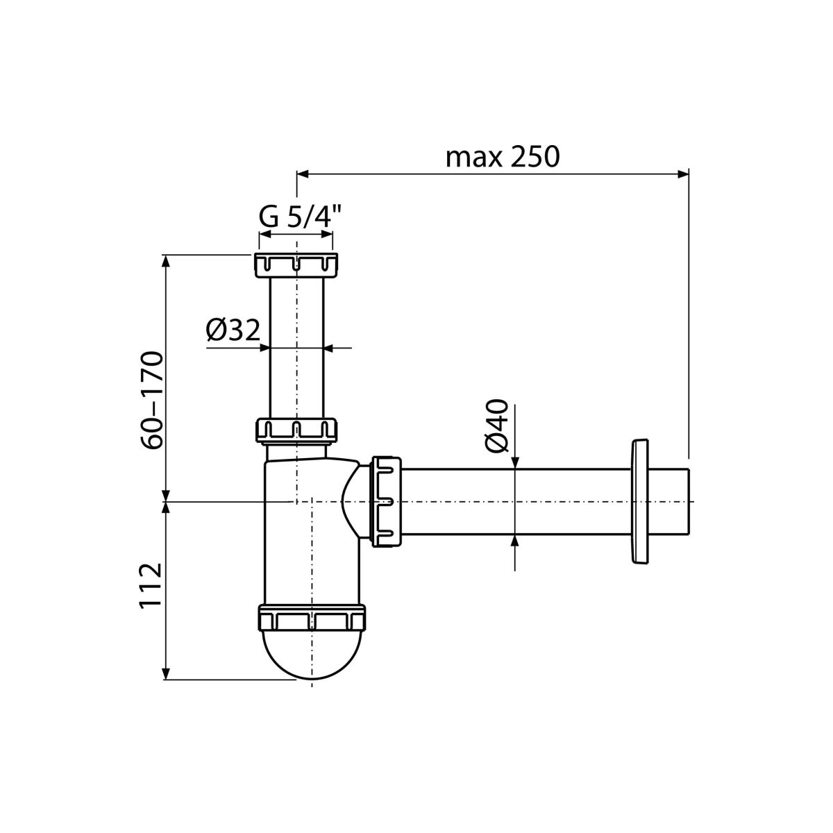 Сифон для умывальника DN40 c накидной гайкой 5/4" A43