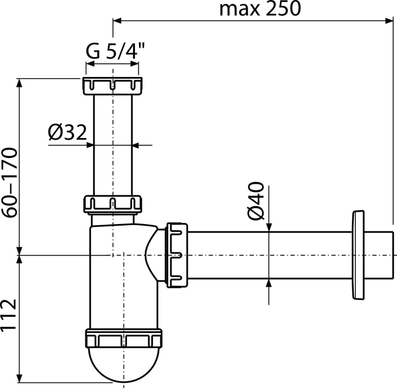 Сифон для умывальника DN40 c накидной гайкой 5/4" A43