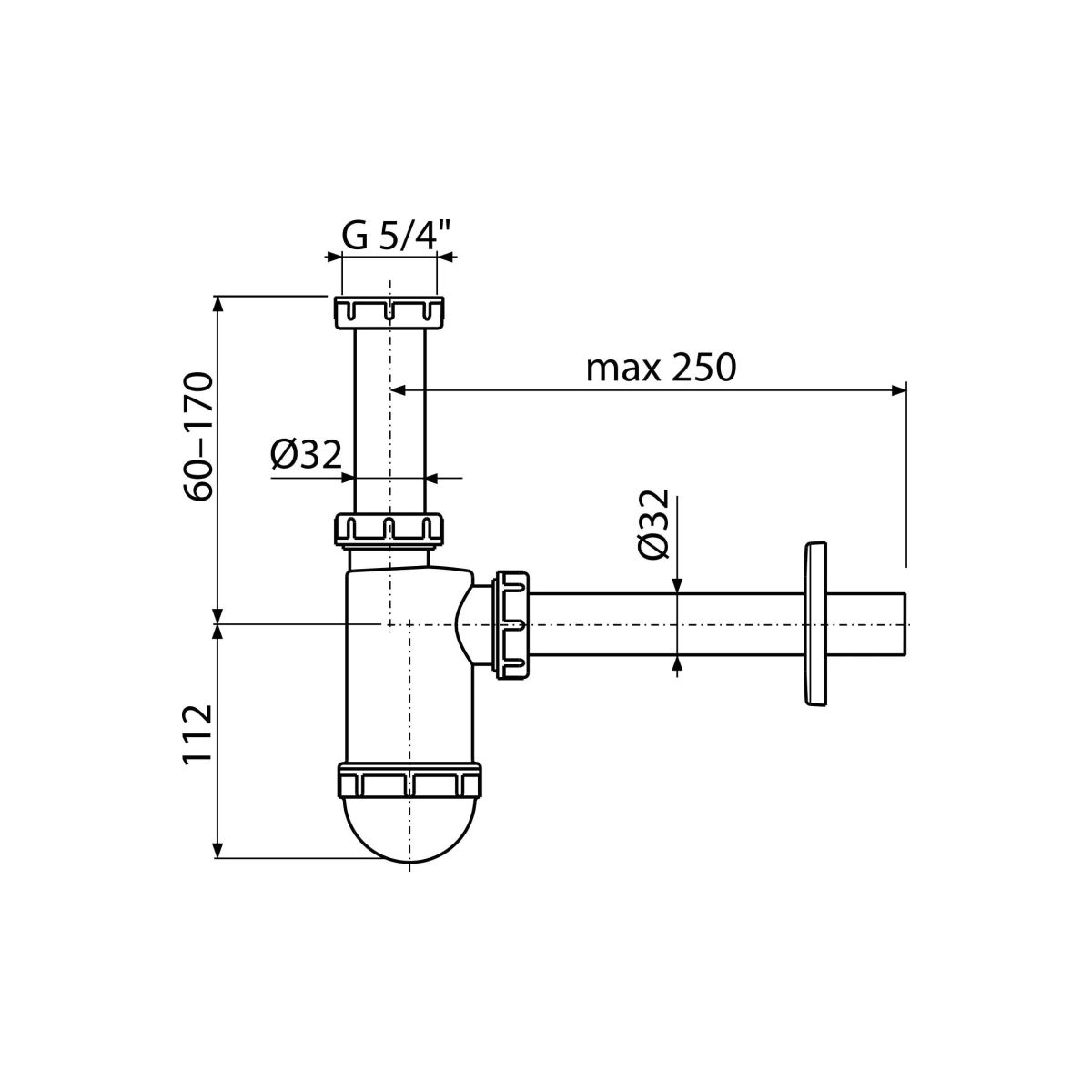 Сифон для умывальника DN32 c накидной гайкой 5/4" A430