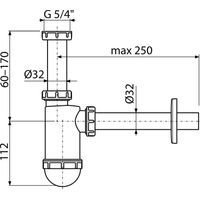 Сифон для раковины AlcaDrain (AlcaPlast) DN32 A430 c накидной гайкой 5/4" — 2