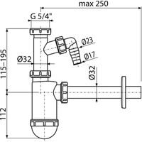 Сифон для раковины AlcaDrain (AlcaPlast) DN32 A430P со штуцером и накидной гайкой 5/4" — 2