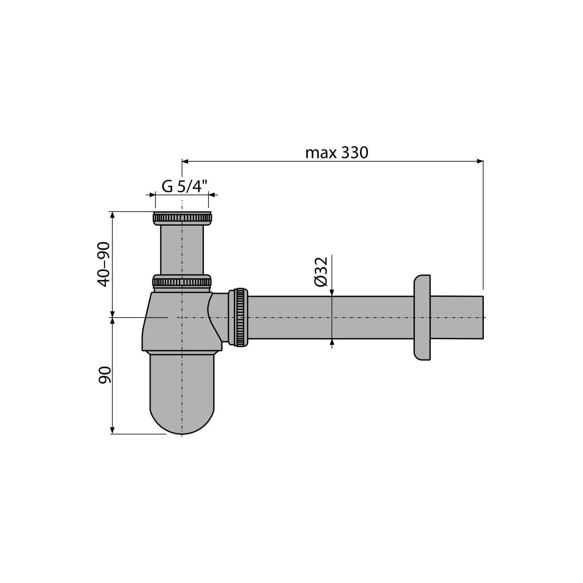 Сифон для умывальника DN32 с накидной гайкой 5/4", металл A431