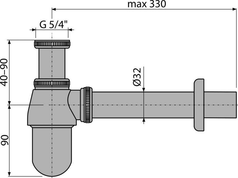 Сифон для умывальника DN32 с накидной гайкой 5/4", металл A431