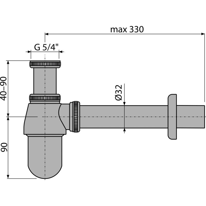 Сифон для раковины AlcaDrain (AlcaPlast) DN32 A431 с накидной гайкой 5/4" металл