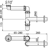 Сифон для раковины AlcaDrain (AlcaPlast) A434 экономящий пространство с накидной гайкой 5/4" — 2