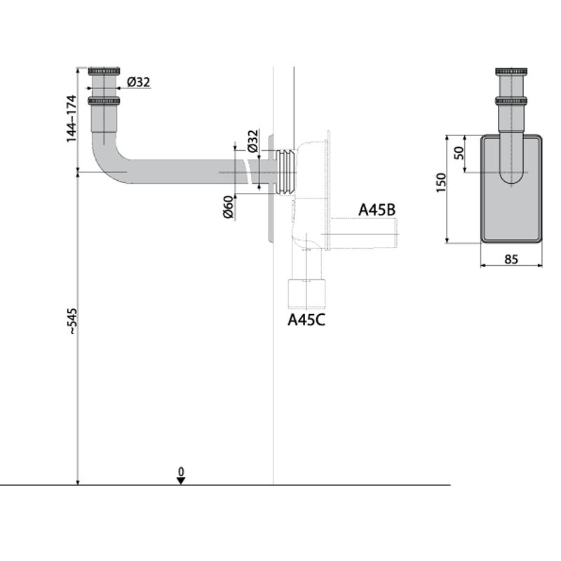 Металлическое колено AlcaDrain (AlcaPlast) DN32 с накидной гайкой 5/4" A438