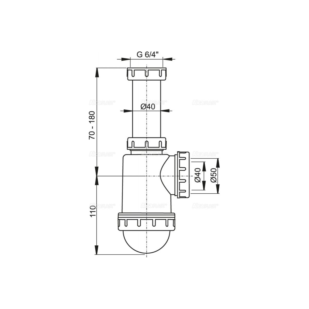 Сифон для мойки с накидной гайкой 6/4" A443-DN50/40