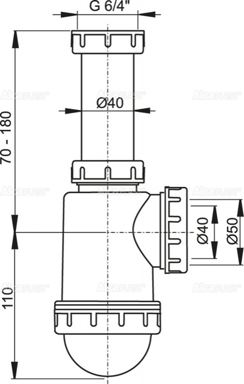 Сифон для мойки с накидной гайкой 6/4" A443-DN50/40