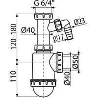 Сифон для мойки AlcaDrain (AlcaPlast) A443P-DN50/40 с накидной гайкой 6/4" и штуцером — 2