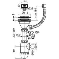 Сифон для мойки AlcaDrain (AlcaPlast) A447P-DN50/40 с нержавеющей peшeткой DN115, гофропереливом и штуцером — 2