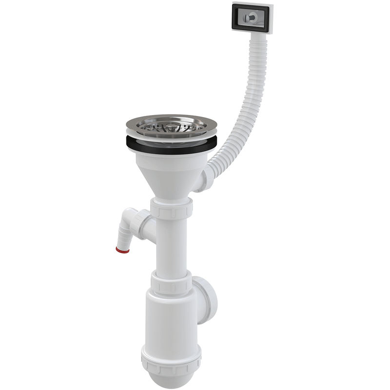 Сифон для мойки AlcaDrain (AlcaPlast) A447P-DN50/40 с нержавеющей peшeткой DN115, гофропереливом и штуцером