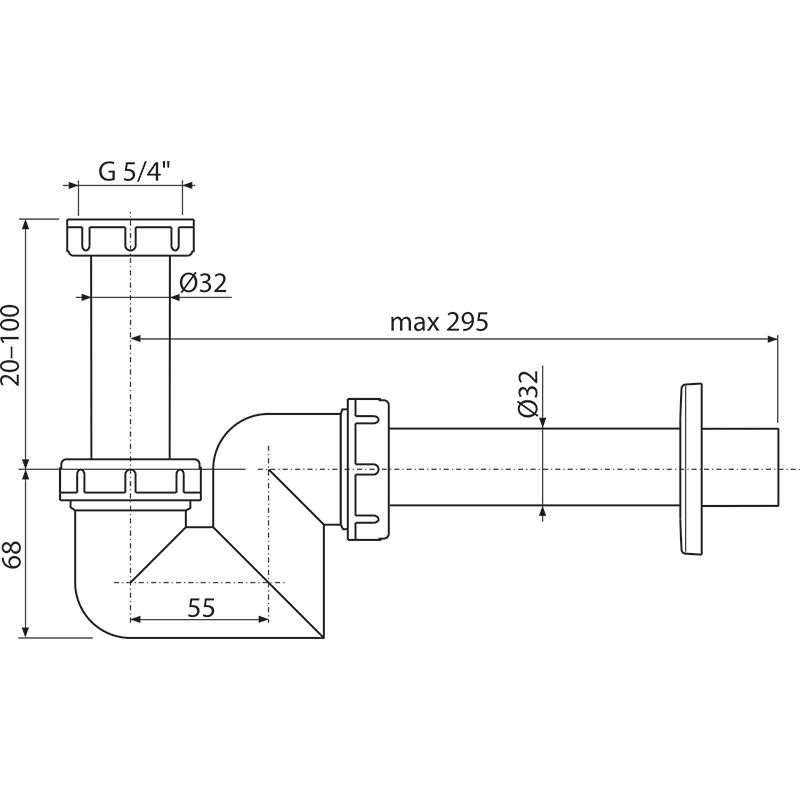 Сифон для раковины AlcaDrain (AlcaPlast) A45F-DN32 и биде DN32 пластик
