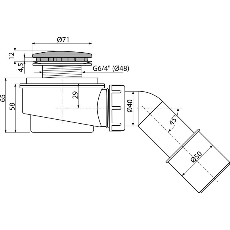 Сифон для душевого поддона AlcaDrain (AlcaPlast) A471CR-50 сниженный хром