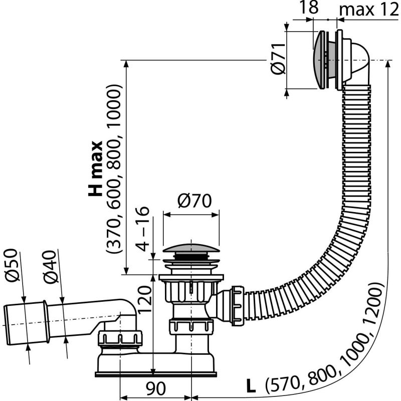 Сифон для ванны AlcaDrain (AlcaPlast) A504CKM-80 click/clack металл