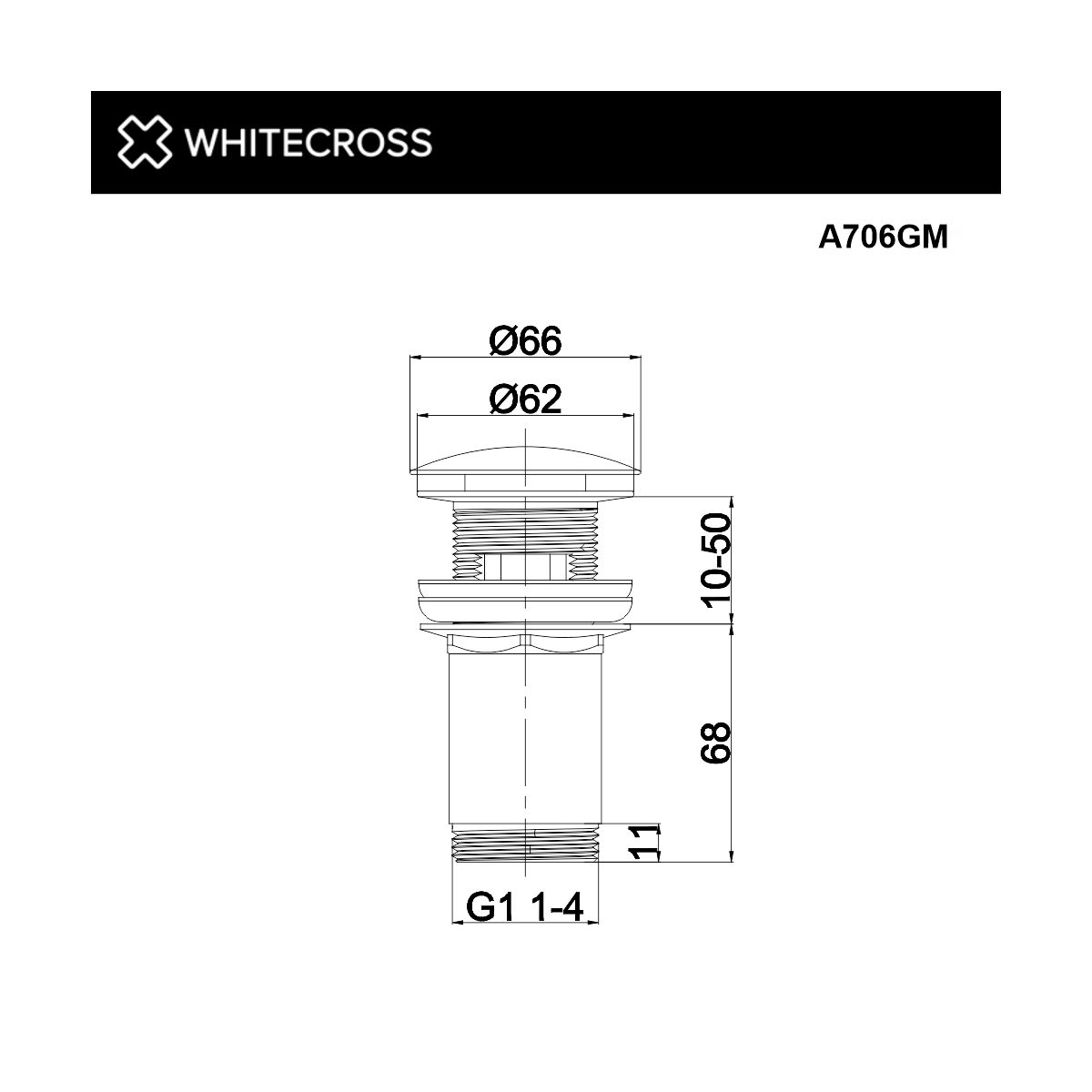Донный клапан WHITECROSS для умывальника, клик-клак (оружейная сталь)