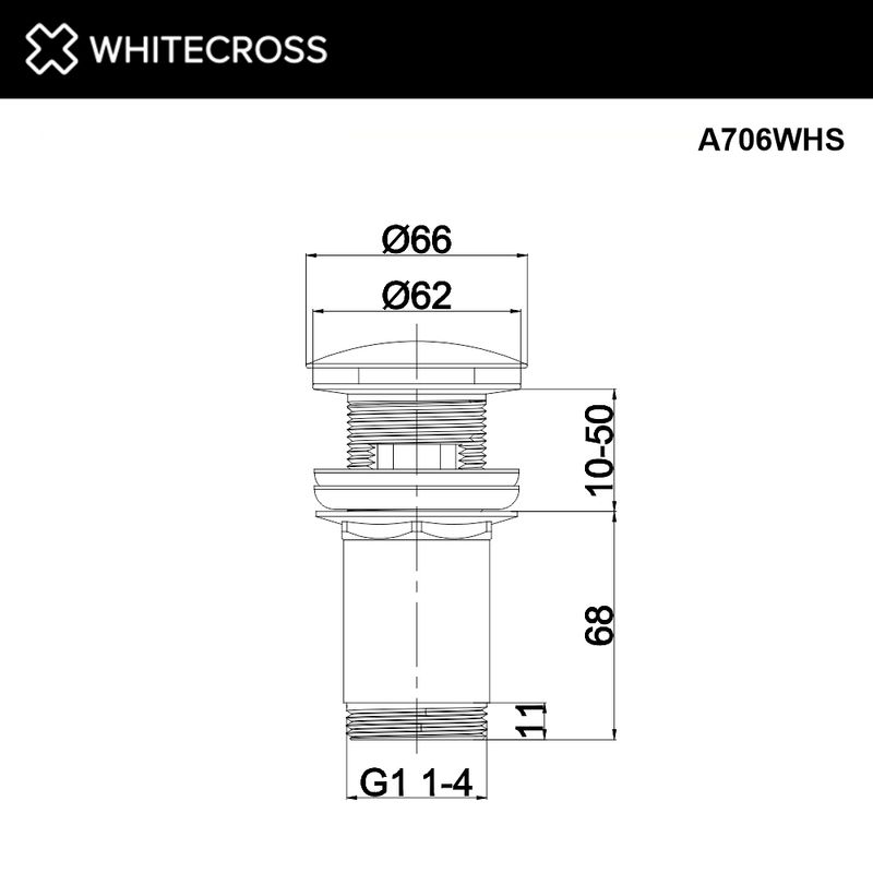Донный клапан WHITECROSS A706WHS для умывальника, solid surface клик-клак (белый мат)