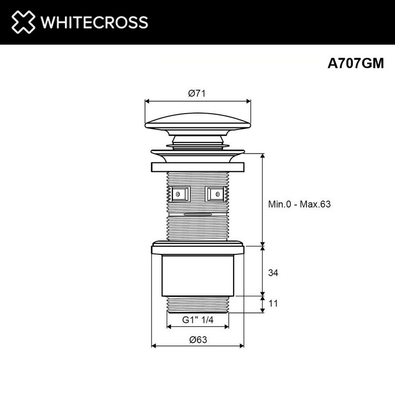 Донный клапан WHITECROSS A707GM (оружейная сталь)