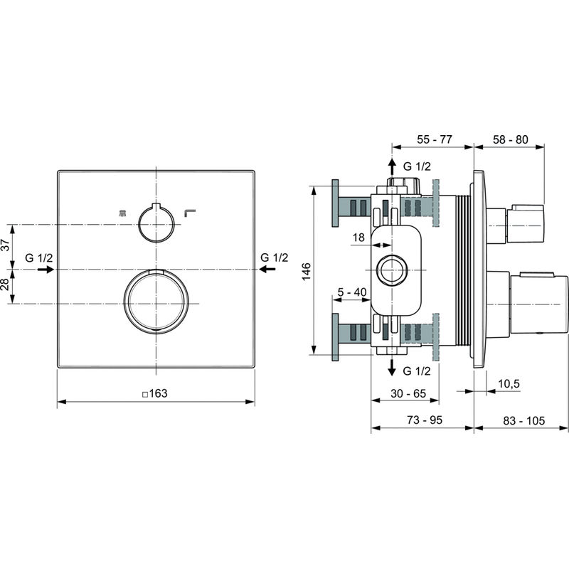 Система для душа скрытого монтажа Ideal Standard Ceratherm C100 A7572AA с термостатом 7 в 1 хром