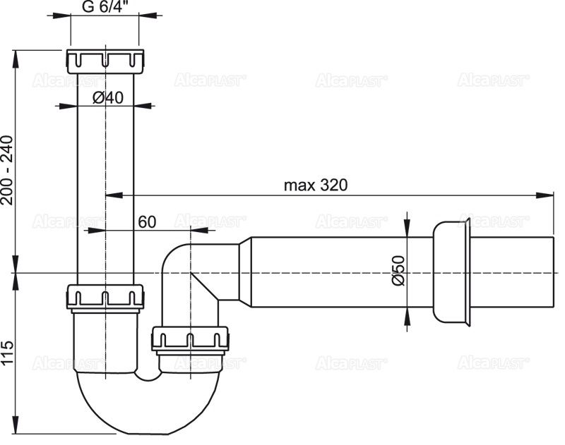 Сифон трубчатый с накидной гайкой 6/4" A80-DN50