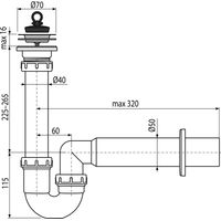 Сифон для раковины AlcaDrain (AlcaPlast) A800-DN50 с нержавеющей peшeткой DN70 — 2