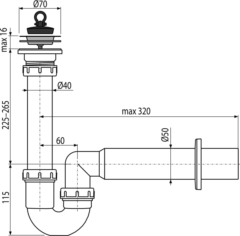 Сифон трубчатый с нержавеющей peшeткой DN70 A800-DN50