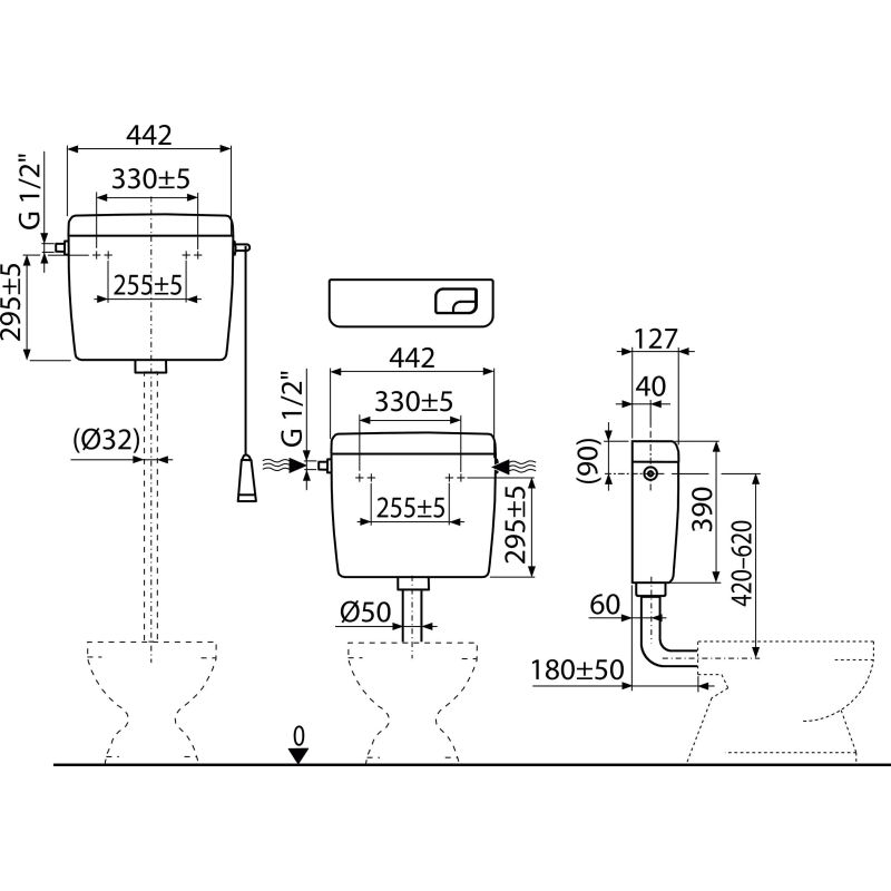 Сливной бачок AlcaDrain (AlcaPlast) ALCA UNI DUAL A93-1/2" для унитаза