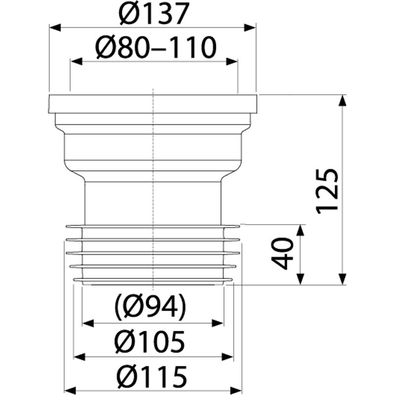 Патрубок для унитаза AlcaDrain (AlcaPlast) A991 прямой