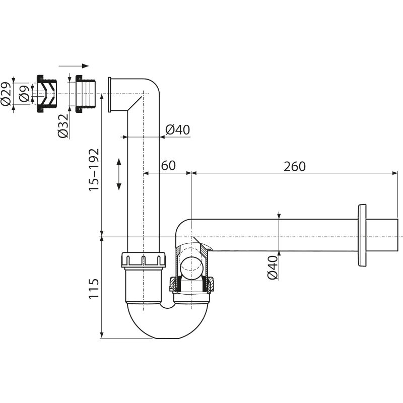 Сифон для сбора конденсата AlcaDrain (AlcaPlast) DN40 AKS2