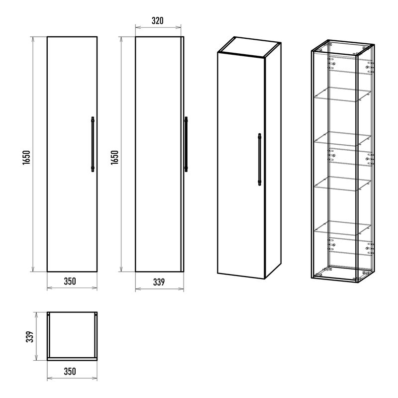 Шкаф-пенал для ванной Brevita Alicante 35 универсальный / ALI-05035-03 капучино матовая эмаль