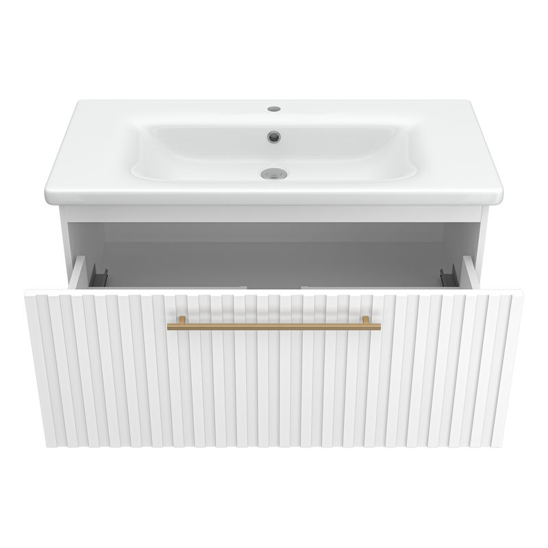 Тумба под раковину Brevita Alicante 90 подвесная с 1 ящ. / ALI-09090-0101Я белая матовая эмаль