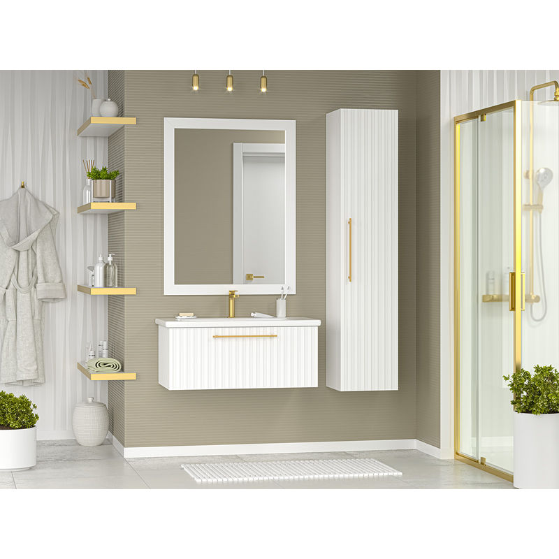 Тумба под раковину Brevita Alicante 90 подвесная с 1 ящ. / ALI-09090-0101Я белая матовая эмаль